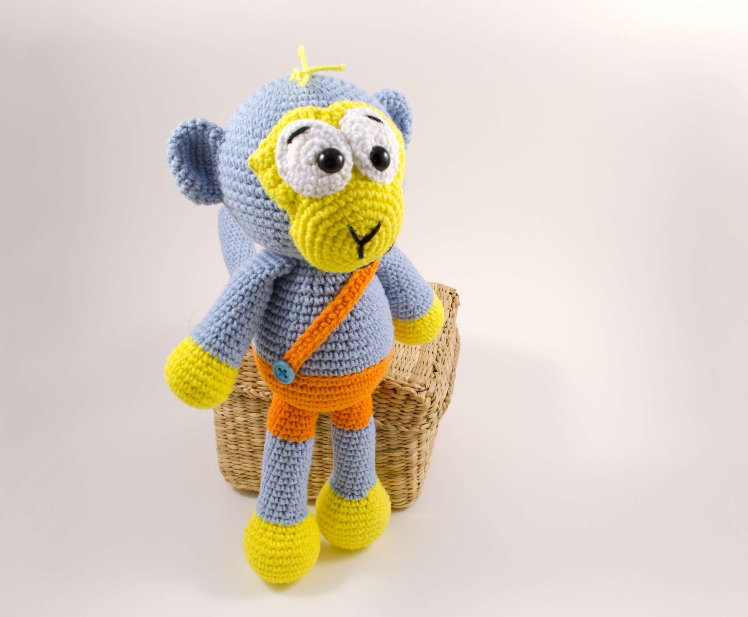 crochet blue monkey side view