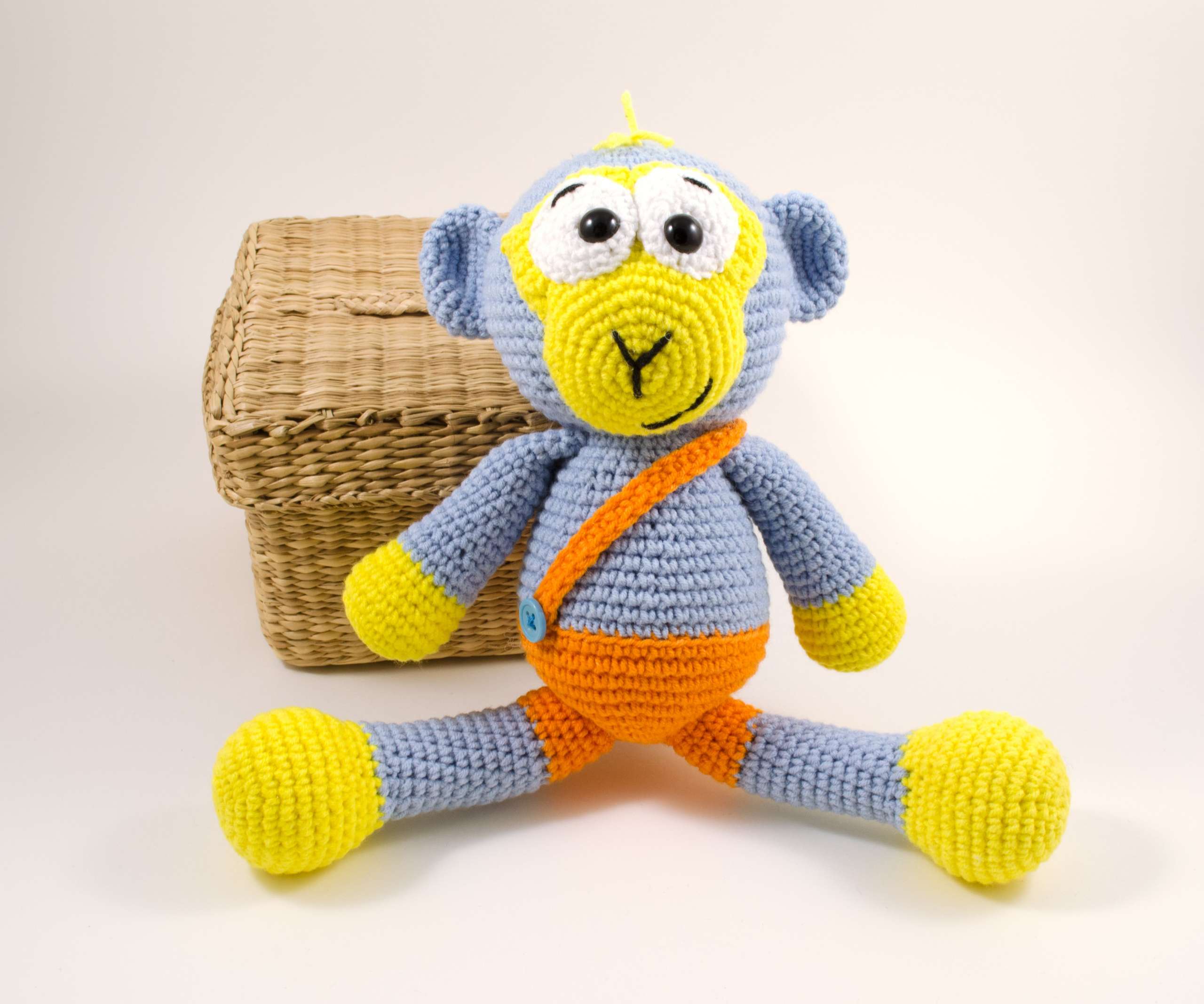 crochet blue monkey front view