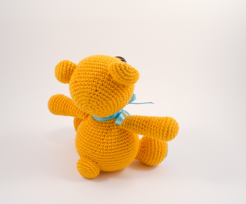 crochet bear toy back view