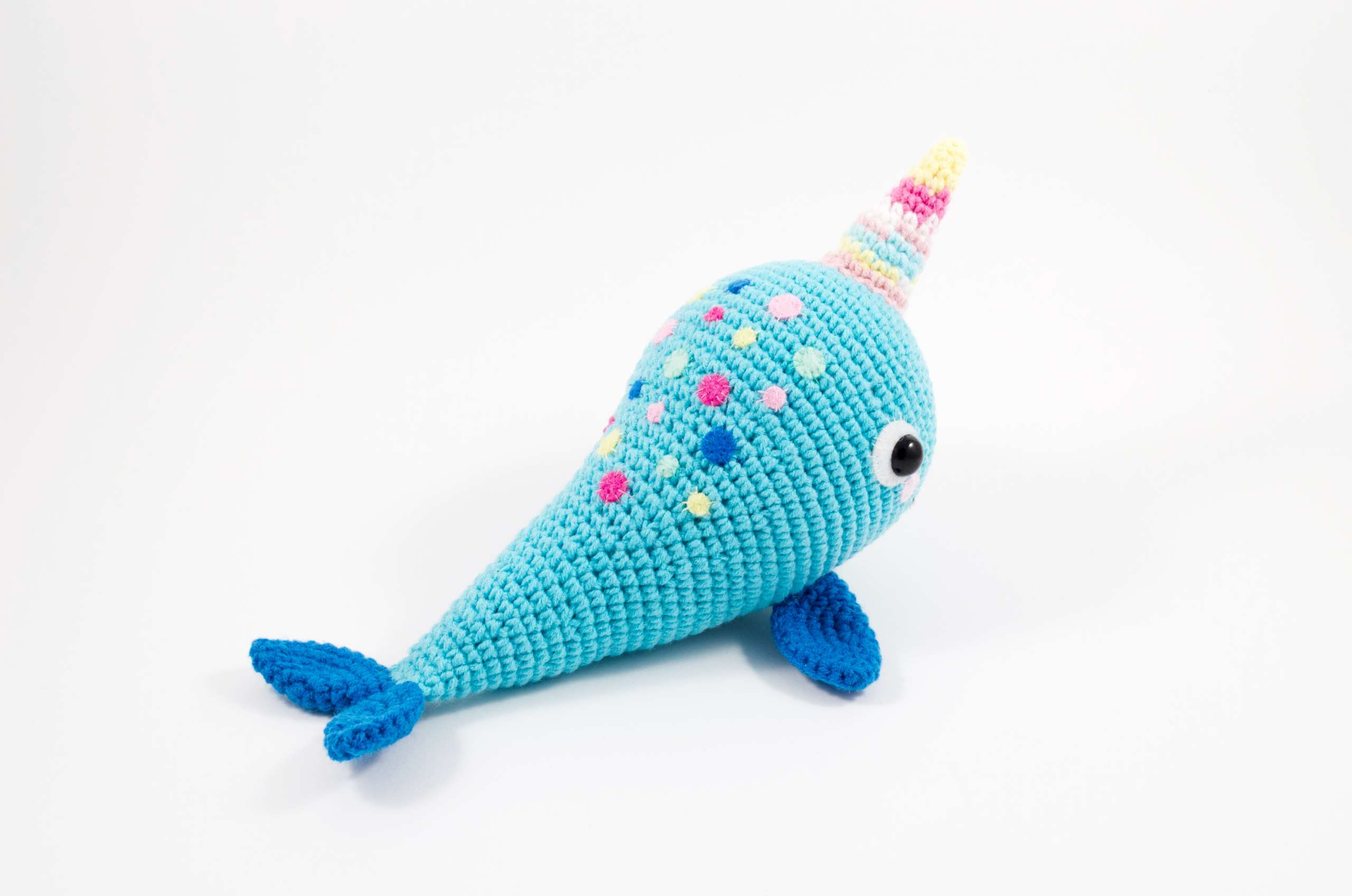 crochet blue narwhal back view
