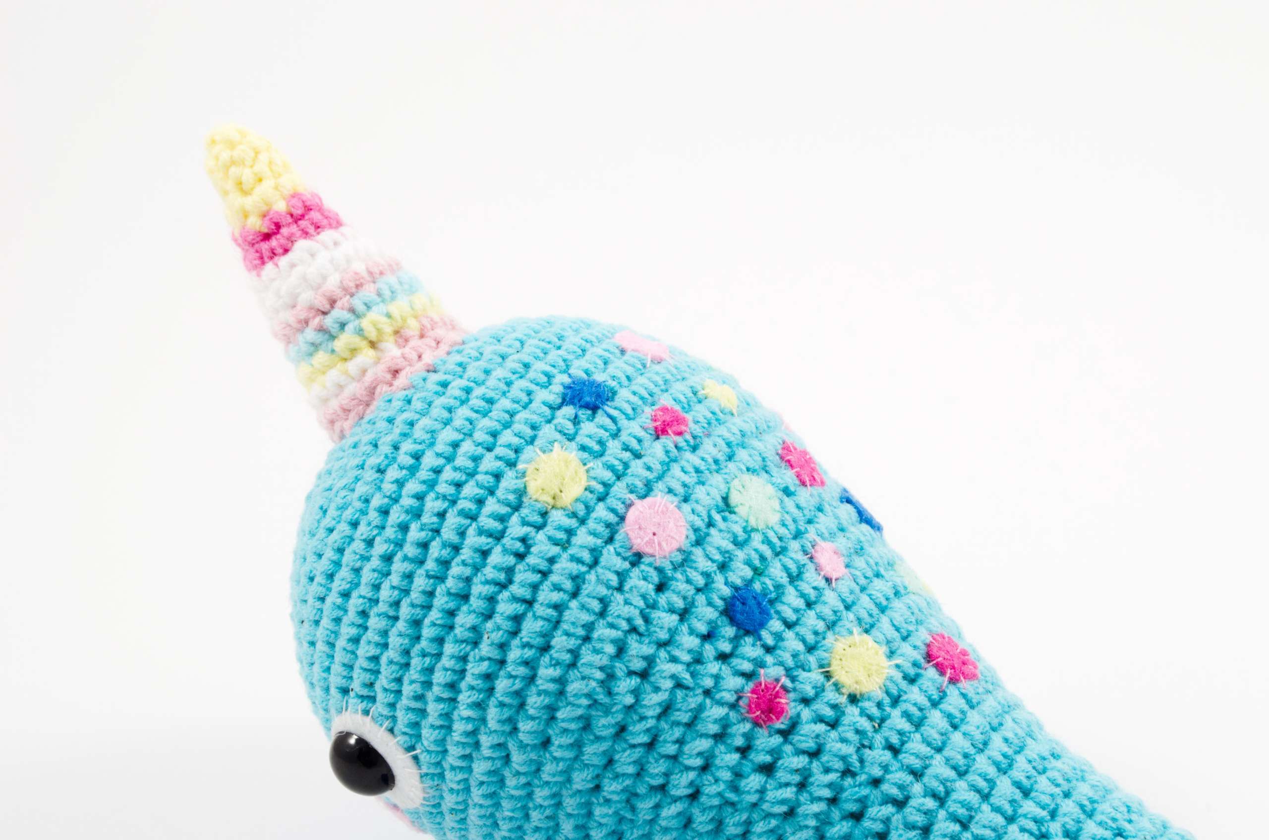 crochet narwhal close up view