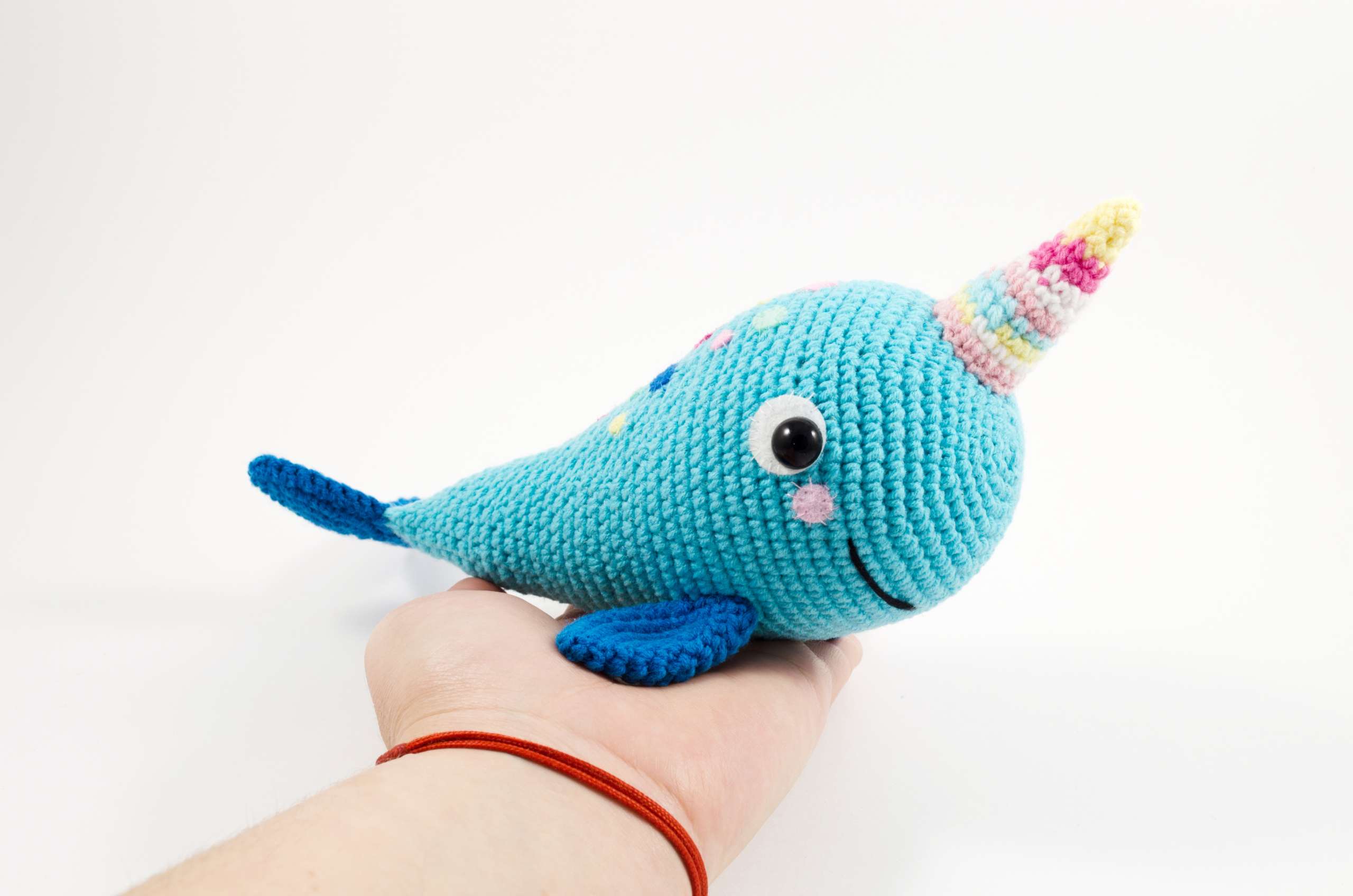 amigurumi narwhal bubbles side view
