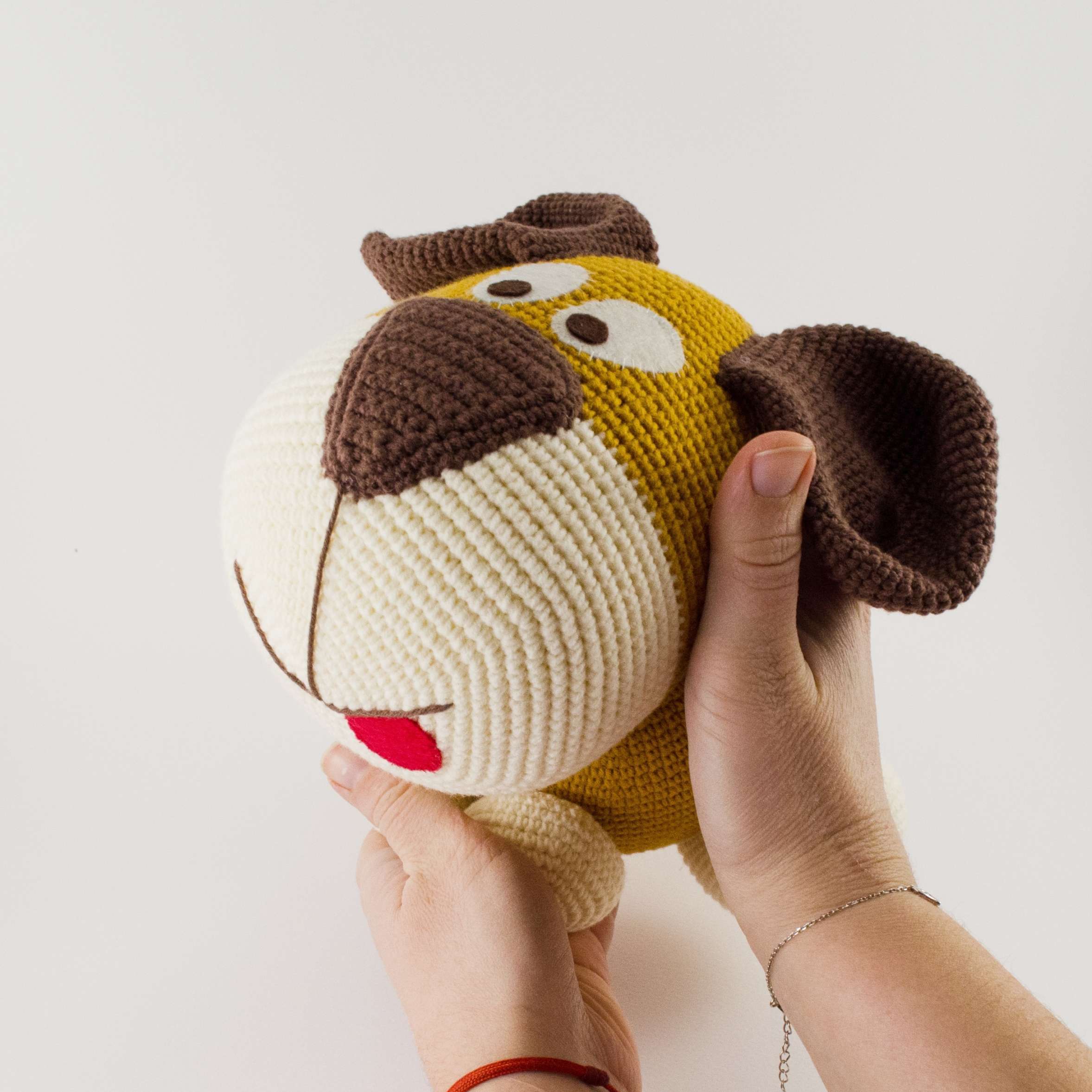 holding big dog toy in my hands