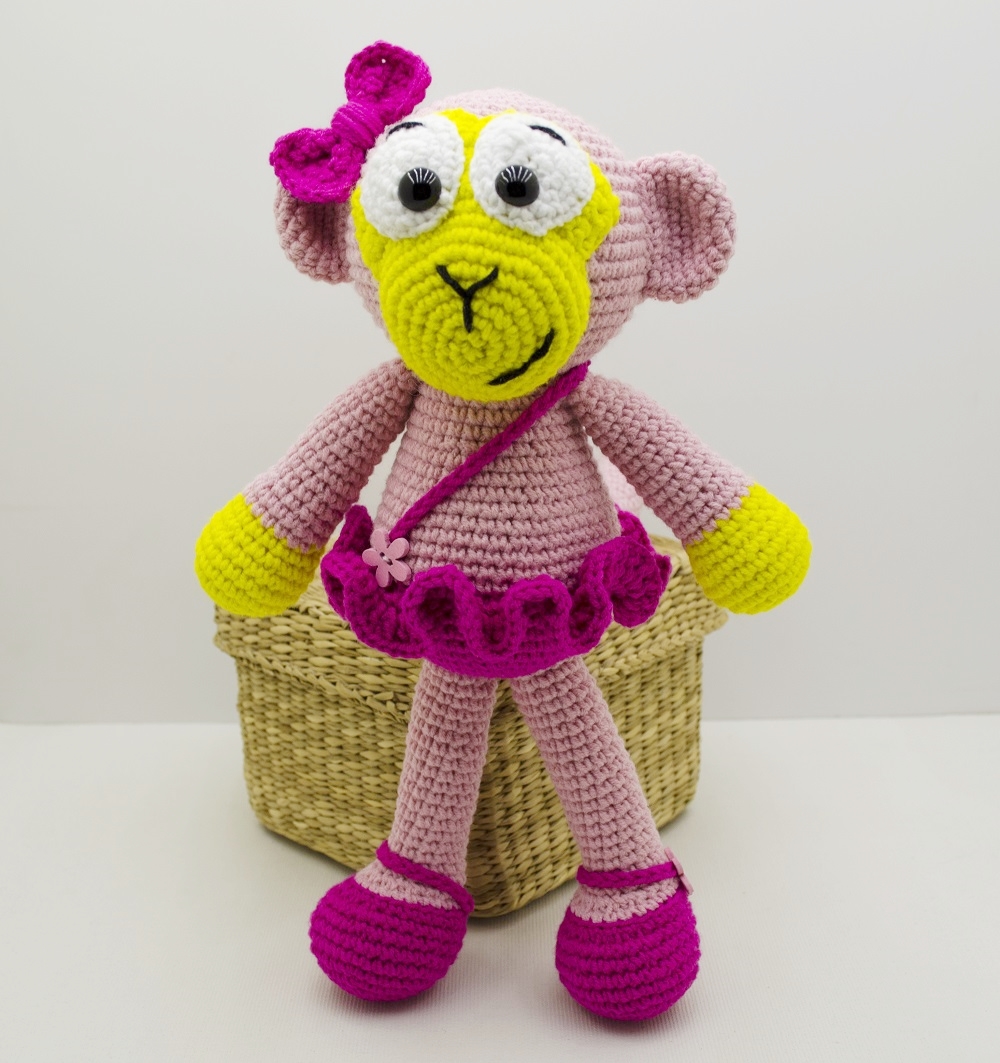 amigurumi pink monkey front view