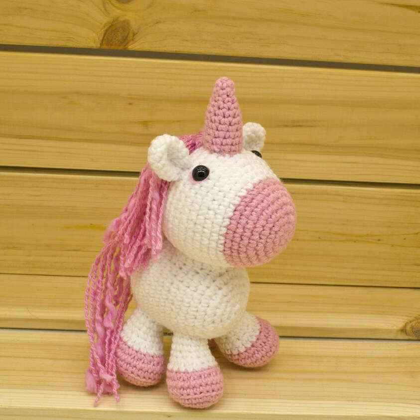 crochet pink unicorn side view