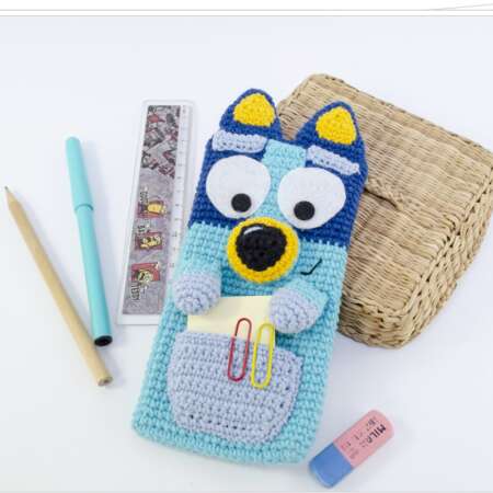 Crochet Blue Puppy Pencil/Phone Case